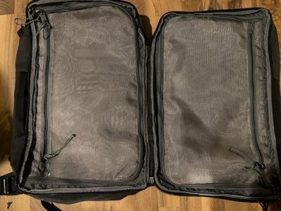 inside view of clam-shell pack. side-by-side rectangular packing compartments.