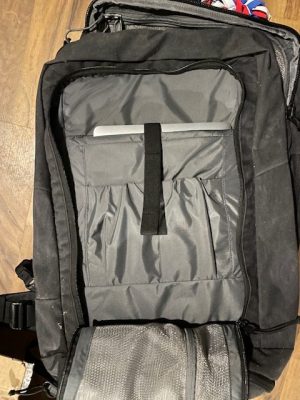 view of computer sleeve inside top compartment of pack